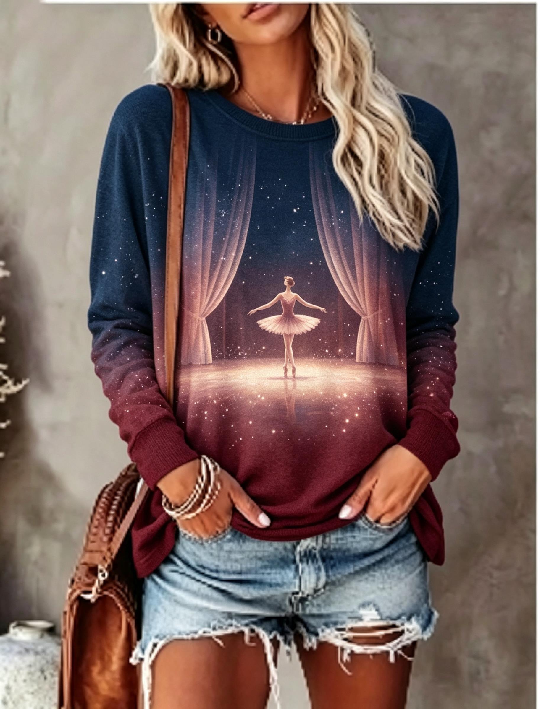 Winter Clothing For Women - Женская футболка с длинным рукавом, принт